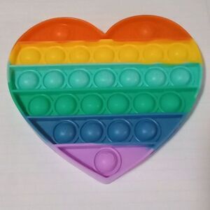 Fidget Toy Rainbow Love Heart Set Push Pop Bubble Rainbow Silicone Sensory